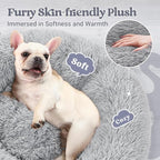 rabbitgoo Dog Bed for Small, 24 inches Machine Washable, Fluffy Donut Pet Bed Anti-Slip, Calming Soft Plush Round Cushion, Fits up to 18 lbs Pets, Light Grey