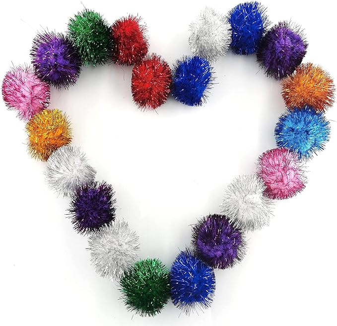 20 Pcs Assorted Color Flash Ball Cat's Favorite Toy Ball Tinsel Pom Poms Flash.