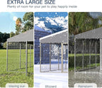 Kullavik 10x10x6 FT Large Outdoor Dog Kennel,Anti-Rust Galvanized Steel Dog Pen with Double Locks,Heavy Duty Dog Enclosure Fence with UV & Water Resistant Roof Cover for Outside
