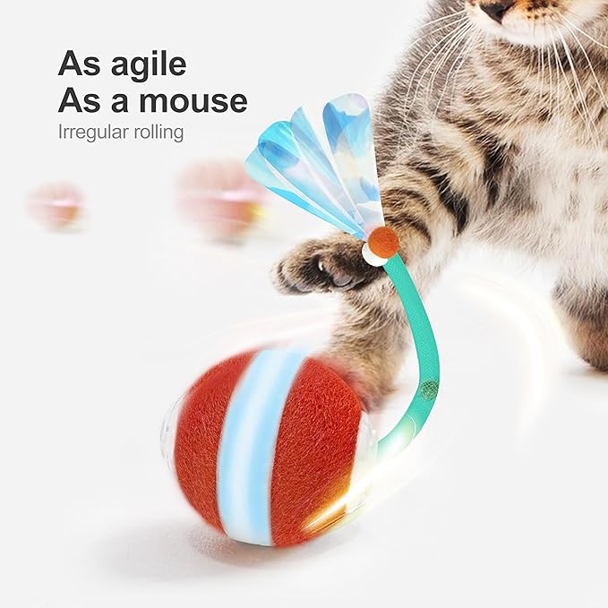 Interactive Cat Toys for Indoor Cats,The 3rd Generation Agile Moving Cat Ball with Elastic Mesh Tail,Automatic Kitten Toys for Bored Indoor Adult Cats,Motion Activated (Green)