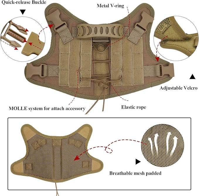 Tactical Dog Training Harness Outdoor Working Vest Adjustable Military MOLLE Dog Vest Harness with Rubber Handle