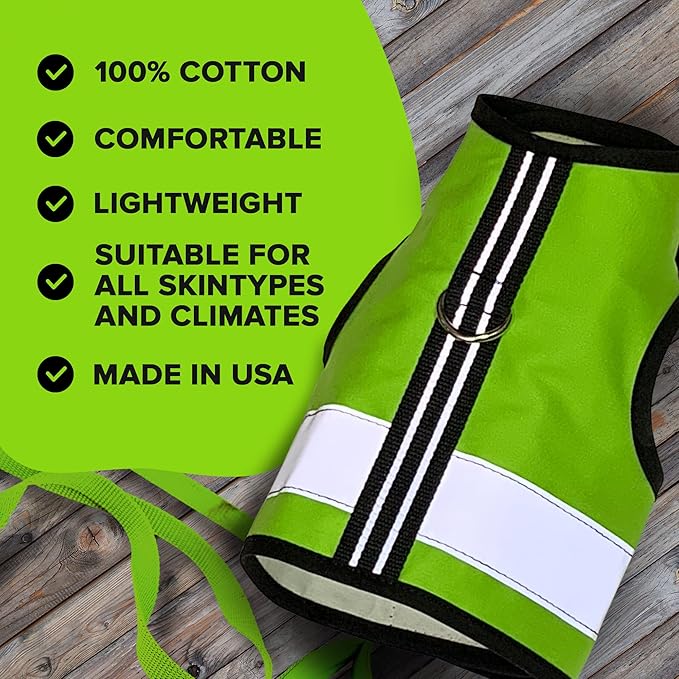 Kitty Holster Reflective Cat Harness – High-Visibility Cat Harness for Travel, Day and Night Walking - Soft Cotton Cat Accessories, Breathable, Secure & Washable, Made in USA - Loud Lime, M to L