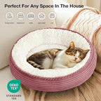Love's cabin Round Donut Cat and Dog Cushion Bed, 20in Pet Bed for Cats or Small Dogs, Anti-Slip & Water-Resistant Bottom, Super Soft Durable Fabric Pet beds, Washable Luxury Bed Dusty Rose Stripe