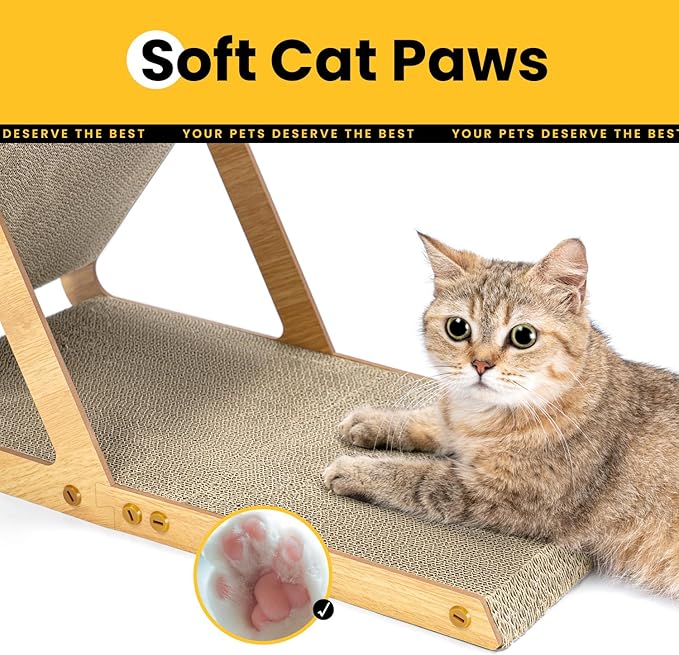 A-Frame Cat Scratchers for Indoor Cats, Wood Frame & Recycled Cardboard Scratch Pad, Dual-Sided Vertical Horizontal Scratching Board, Space-Saving Furniture Protector for Sofa Walls, Medium