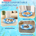 Pet Cooling Mat for Cats and Small Dogs, 20.1'' x 20.1'' Thickened Round Blue Pad Anti-Grab Internal Gel Without Water Filling, Lightweight, Washable, Playmat for Indoor/Outdoor