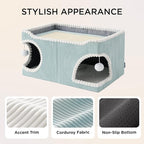 Bedsure Large Cat Beds for Indoor Cats - Extra Wide Cat House with Scratch Removable Top Sisal Pad for Multi Cats, Foldable Cave Hideaway for Entertainment, 23.6x15.9x12.6inches, Blue