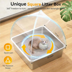 Meowant Stainless Steel Cat Litter Box with Lid, Extra Large Square 3-in-1 Enclosed Metal Litter Box with High-Sided Oxford Fabric Cover, Metal Scoop, Odorless, Non-Sticky,Leak-Resistant,Easy to Clean