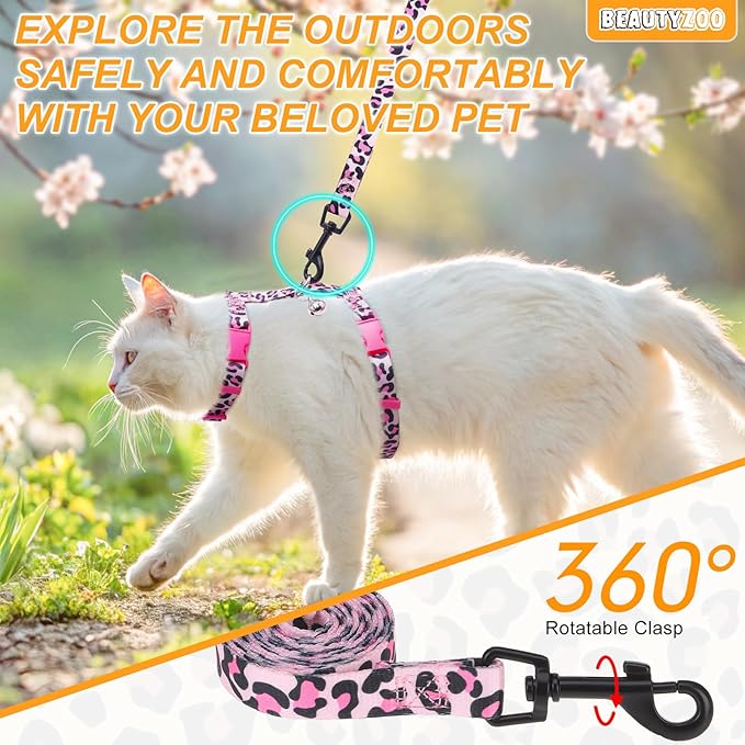 BEAUTYZOO Cat Harness and Leash Set Escape Proof for Walking, Kitten Soft Adjustable Vest Harnesses for Small Medium Large Cats, Easy Control Breathable Plaid Ribbon Nylon for Outdoor Indoor Use
