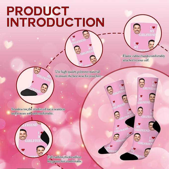 Artsadd Custom Face Socks for Women Men Cat Dog Lovers, Customized Unisex Funny Crew Sock Gifts