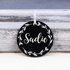 UltraJoys Stainless Steel Pet ID Tag Dog Name Tags Personalized Front and Back Engraving, Customized Dog Tags and Cat Tags, Optional Engraved on Both Sides, Round Tag with Vine Design, Small Black