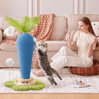 Cute Cat Scratching Post, Carrot Cat Scratcher Post with Durable Natural Wooden Turntable Toy and Catnip, 24'‘ H Blue Carrot Shape Design Sisal Cat Tree Sisal Scratcher for Indoor Cats (Cloud Base)