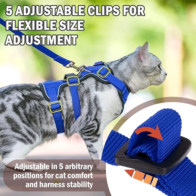 PUPTECK Cat Harness and Leash Set Escape Proof for Walking, Breathable Mash Vest Adjustable Harness for Cats Puppy Small Animals, Reflective at Night, Blue Medium