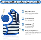 Cat Harness and Leash for Walking Escape Proof, Adjustable Cat Vest Harness, Padded Stylish Cat Walking Jackets, Sailor Suit Navy, Large
