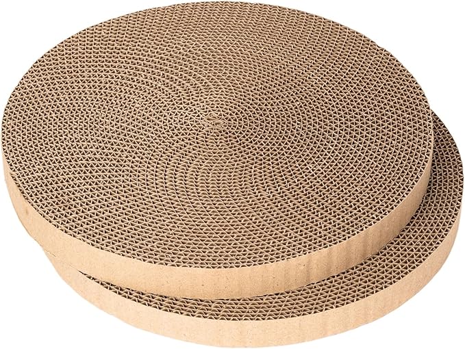 Round Cat Scratcher Refill - 10 Inch Diameter, 7/8 Inch Thickness - Cardboard Cat Scratcher Scratching Board Replacement Pads (2pcs) for Indoor Cats