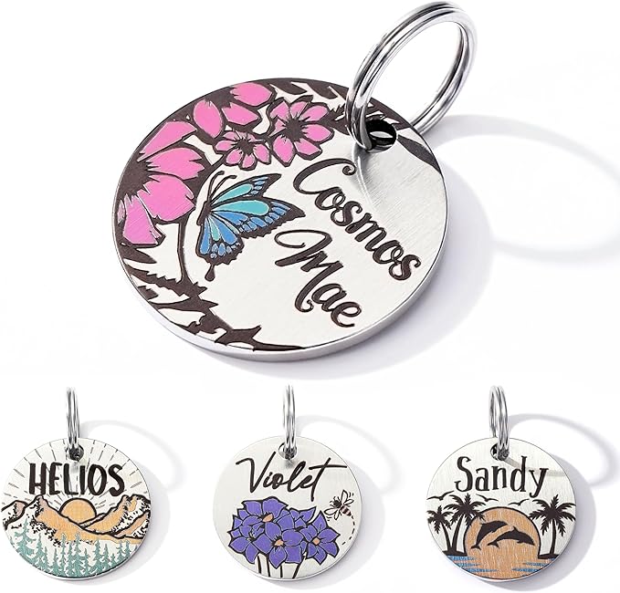 Colorful Dog Tags Personalized, Engraved Dog Tags with Colored Printing for Pets, Dog Name tag with deep Engraving, Custom pet ID Tags, Customizable cat Collar Holder tag (Cosmos)