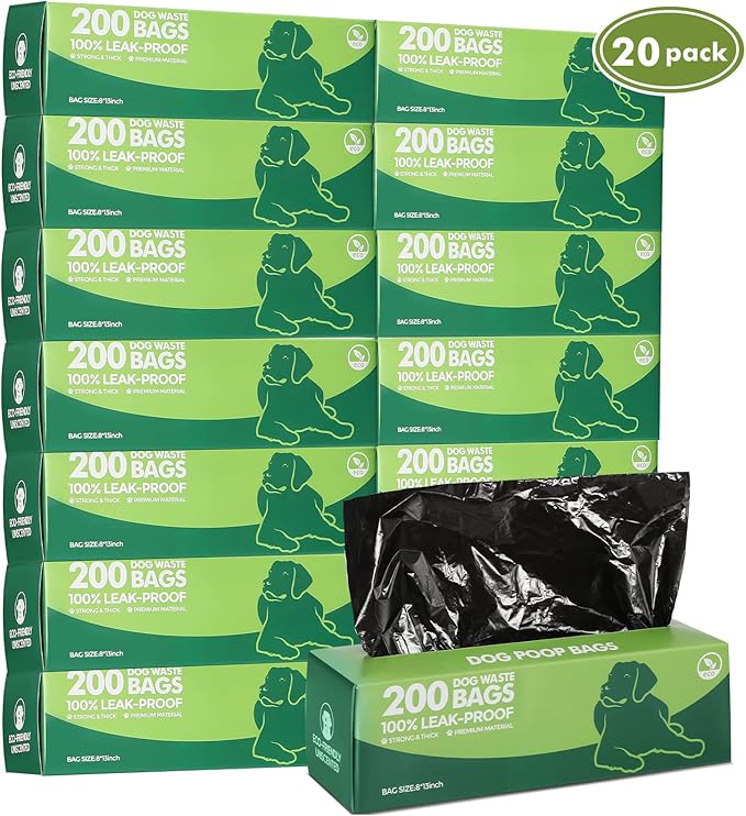 Sherr 20 Boxed Rolls 4000 Counts Dog Poop Bags Bulk Leak Proof Dog Waste Bags Universal Pet Doggy Waste Poop Box for Puppy Pets Outdoor Walking and Travel, 20 Rolls of 200(Black)