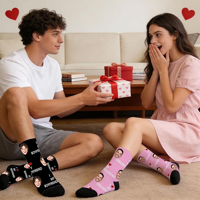 Artsadd Custom Face Socks for Women Men Cat Dog Lovers, Customized Unisex Funny Crew Sock Gifts