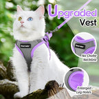 Dooradar Cat Harness and Leash Set, Escape Proof Lightweight Kitten Harness, Soft Breathable Reflective Vest for Outdoor Walking Traveling, Adjustable for Medium Cats, Grey & Purple, M