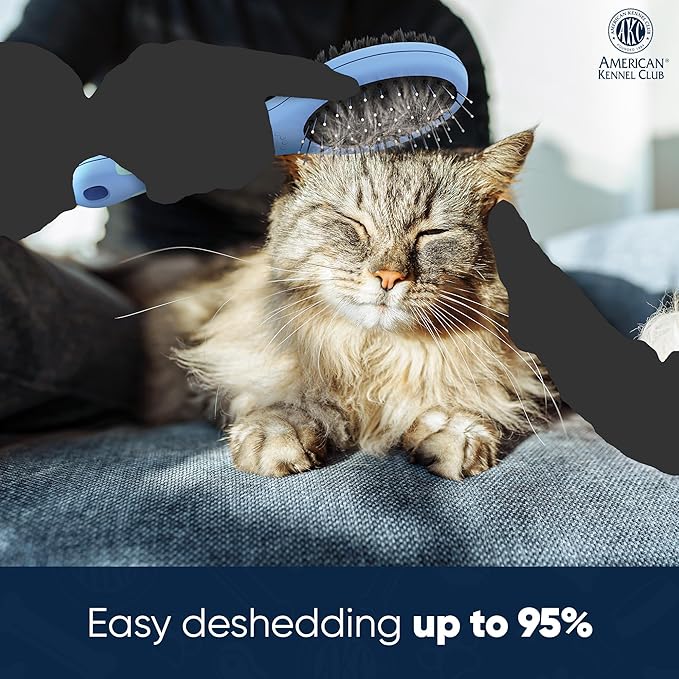 American Kennel Club AKC Pet Grooming Brush for Dogs and Cats - 2-in-1 Deshedding and Detangling Brush with Dense Nylon Bristles, Removes Loose Hair for Short and Long Coat Dogs and All Breeds