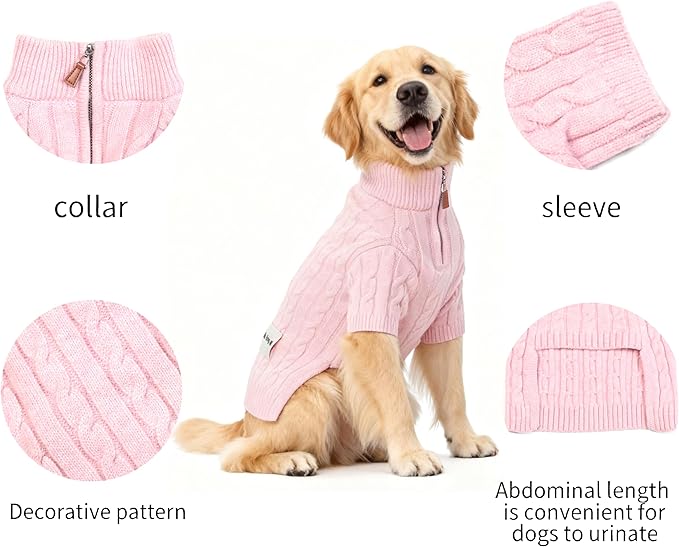 Small/Medium Dog Sweater, Warm Dog Winter Coat w/Sleeves, Comfortable High Neck Premium Dog Clothes for Golden Retriever-Best for Holidays, Daily Walks XXL Pink