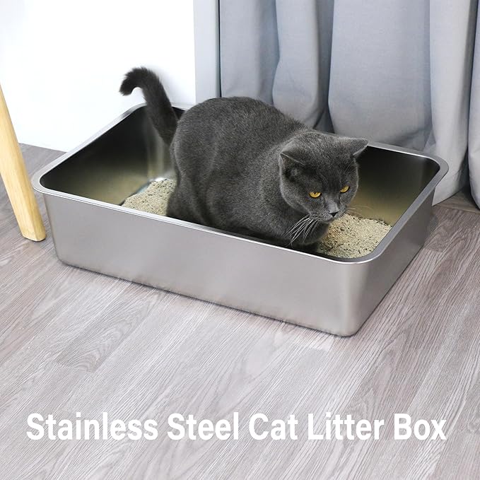 Stainless Steel Litter Box XL 2Pcs,XLarge Metal Cat Litter Box,Cat LitterBox Easy to Clean,Stainless Steel LitterBox for Large/Medium Cats,No Stick No Smell