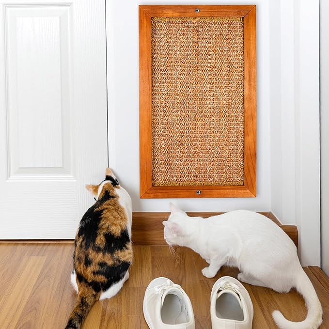 Large Cat Scratching Post for Indoor Cats - Wooden Sisal Cat Wall Scratcher, Vertical Floor or Wall Mounted Cat Scratch Pad, Furniture Protector for Adult Cats & Kittens