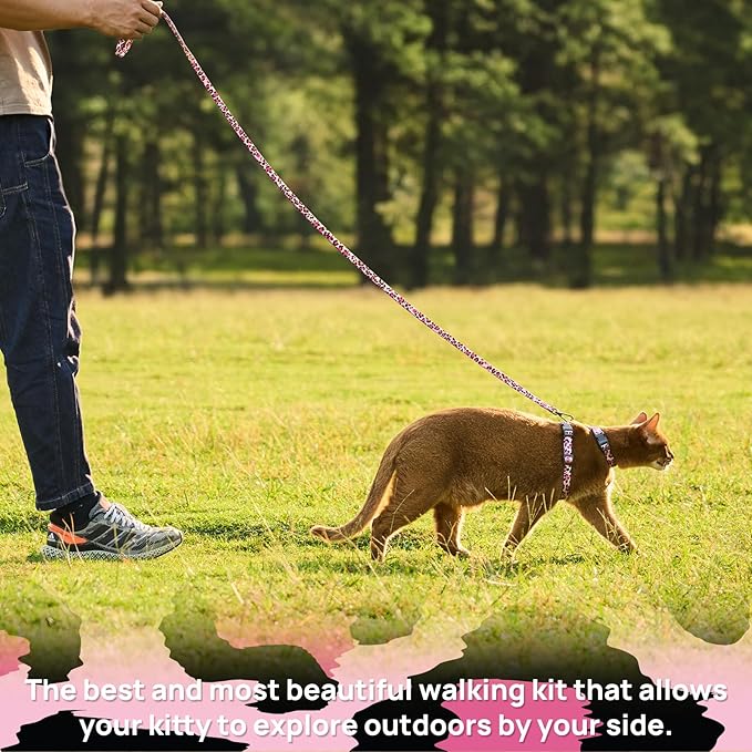 Cat Harness and Leash Set - Escape Proof Adjustable Cat Harness, Comfortable Soft Lightweight, Use Safe & Easy, Walking Travel Kitten Harness for Small Medium Large Cats (Yellow & Pink)