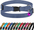 Breakaway Cat Collar Leather with Removable Bell - 13 Colors Available - Soft Adjustable Girl Boy Safety Lightweight Pet Kitten Collars Pink Brown Blue Green Red Orange Black (Denim)