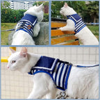 Cat Harness and Leash for Walking Escape Proof, Adjustable Cat Vest Harness, Padded Stylish Cat Walking Jackets, Sailor Suit Navy, Medium