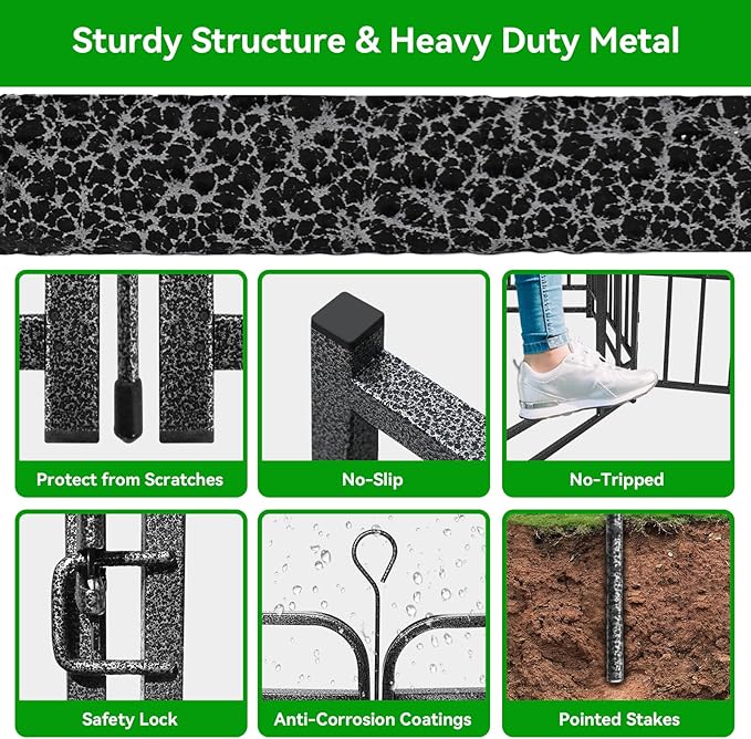 Heavy Duty Dog Playpen: 12 Steel Panels 47" Height, Square Steel Pipe with Reinforced Crossbars, 27FT 57 Sq.ft Portable Fence for Yard RV Camping, Snowy Black