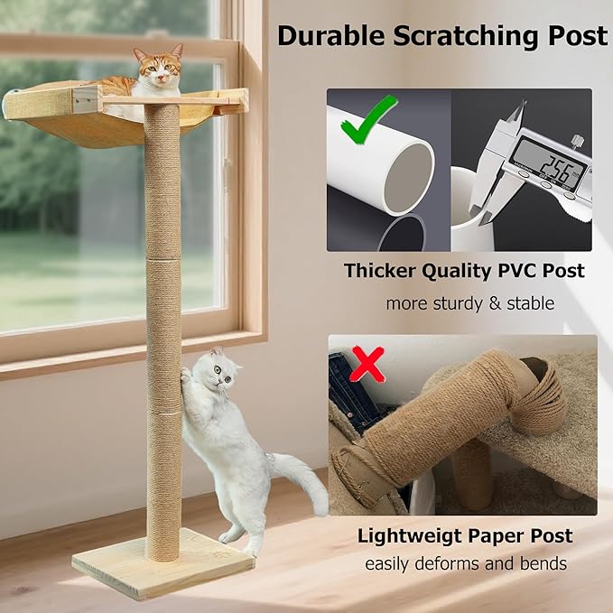 Cat Window Perch with Tall Scratching Posts, Inside 46" Climbing Tree Hammmock Mounted with Suction Cups for Sleeping,Playing and Watching Birds