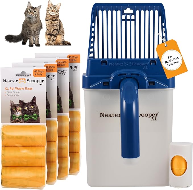 Neater Pet Brands Neater Scooper XL Cat Litter Scoop, 195 Refill Bags – Extra-Large Capacity Mess-Free Cat Litter Scooper with Bag for Large & Multiple Cats, Spill-Proof Litter Box Scooper with Holder