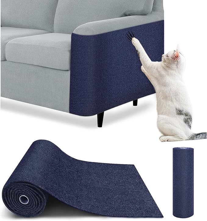 Cat Scratch Furniture Protector – DIY Climb Scratch Mat, Couch Protector from Cat Claws, Trimmable Self-Adhesive Carpet for Sofa, Furniture, Cat Tree (Dark Blue, 78.7" x 15.8")