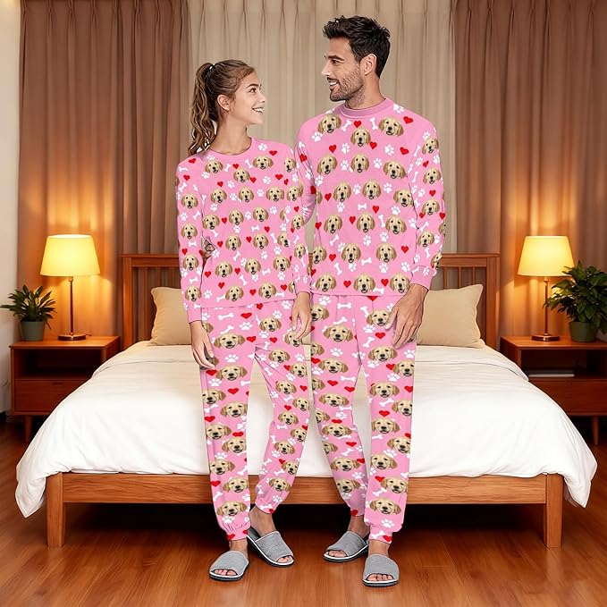 Artsadd Personalized Pajamas with Faces for Women Men Custom Christmas Pajamas Gifts for Family Couple, Funny Photo Pjs