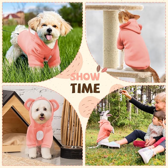 Small Dog Hoodie Soft Warm Fleece Fall Winter Dog Clothes Cute Puppy Sweaters Cat Coat Funny Blank Pullover Doggy Hooded Sweatshirts for Small Dogs Chihuahua Costumes Kitten Outfits(Pink,M)