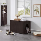 Yaheetech Cat Litter Box Enclosure, Litter Cabinet Furniture Hidden, Wooden Pet Crate Kitty Washroom Storage Bench with Divider Home Loo Indoor Cat House Espresso