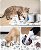 Cat Dog Food Mat, Rapid Water Absorption Dog Mat for Food and Water,100% Waterproof Cat Dog Bowl Mat,16"x24"-White