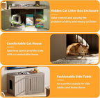 Cat Litter Box Enclosure,Multi-Functional Hidden Litter Box Furniture Cabinet with Adjustable Partition & Side End Table, Indoor Outdoor Cat House with Double Doors,Easy to Clean & Assemble, Gray