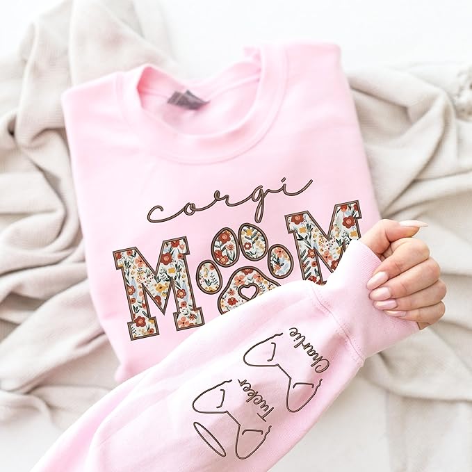 CHILLEVER Personalized Embroidered Dog Mom Sweatshirt, Dog Mama Crewneck, Gift for Mom, Pet Name On The Sleeve