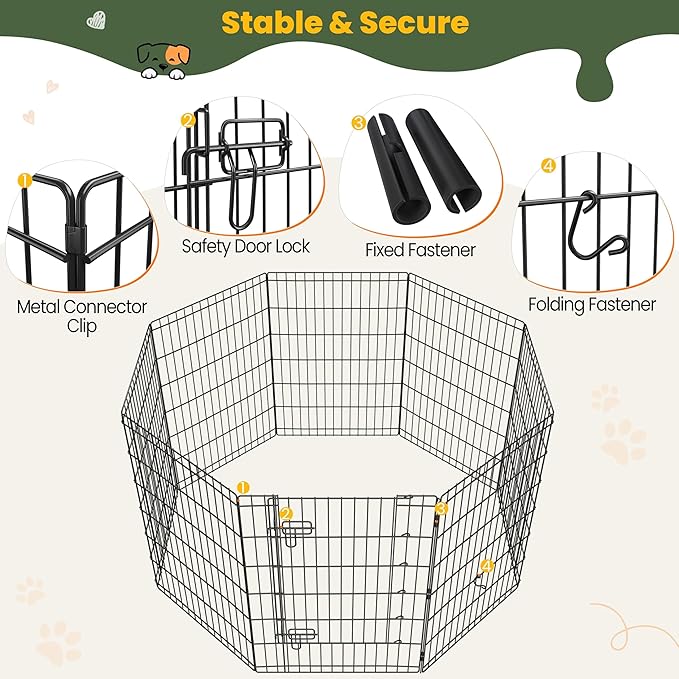Yaheetech 34" High 8 Panel Foldable Metal Dog Exercise Pen Pet Playpen Dog Fence Outdoor & Indoor Use for Small Animals with Door Black