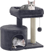 Feandrea Cat Tree, Small Cat Tower with Sisal Scratching Post, Plush Condo with Padded Perch, for Small Spaces, Kittens, Smoky Gray UPCT50G