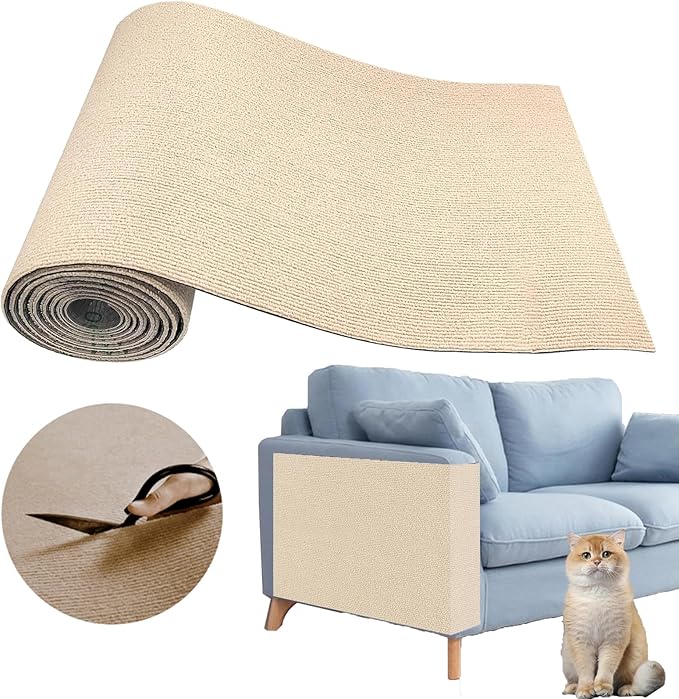 Cat Scratching Climbing Carpet Mat, Adhesive Trimmable Cat Scratcher Furniture Protector, Cat Post Covered Pad Replacement for DIY Cat Tree Shelf Steps Couch Corner Wall (Khaki, 39.3x15.8Inch)