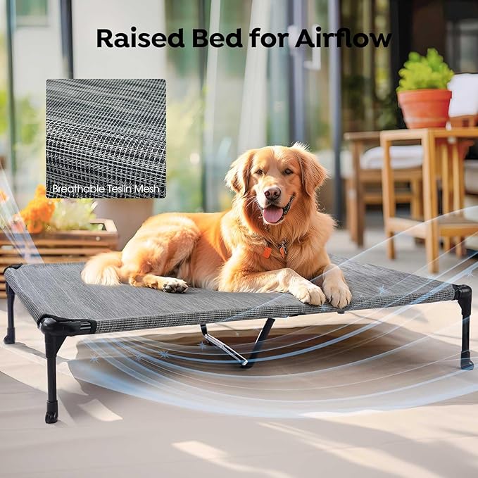Veehoo Cooling Elevated Dog Bed Add Removable Waterproof Bolster Cushion Mat, Raised Pet Cot with Breathable Teslin Mesh, No-Slip Feet, Dog Sofa Bed for Indoor Outdoor, XXLarge, Black Silver