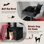 PETEPELA Gothic Cat Tree Tower for Indoor Cats, 31.5'' Small Cat Tower Condo with Sisal Scratching Ramp, Cozy Hammock and Removable Flower Cat Bed Perch for Kittens, Black