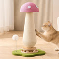 Mushroom Cat Scratching Post Cat Tree, 21.5‘’ H Cute Cat Scratcher Tower with Durable Solid Wood Turntable Toy, Baby Pink Mushroom Scratch Post Cat Sisal Scratcher with Catnip for Indoor Adult Cats