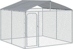 PawHut Outdoor Dog Kennel, Heavy Duty Dog Run Outdoor Fence with Waterproof Cover, Galvanized Chain Link, Secure Lock, 9.8' x 9.8' x 7.7'