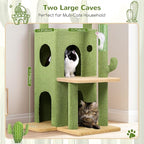 Globlazer Cactus Cat Tree Tower for Indoor Cats, 50-inch Adult Cat Tree House for Large Adult Cats with Steps, Scratching Post, 2 Cat Caves, Dangling Toys, FC50, Green