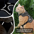 Cat Harness and Leash Set for Walking Escape Proof, Improved Four Place Adjustable Cat Car Harness, Soft Kittens Vest with Reflective Strip for Cats, Comfortable Outdoor Vest, Black, XS