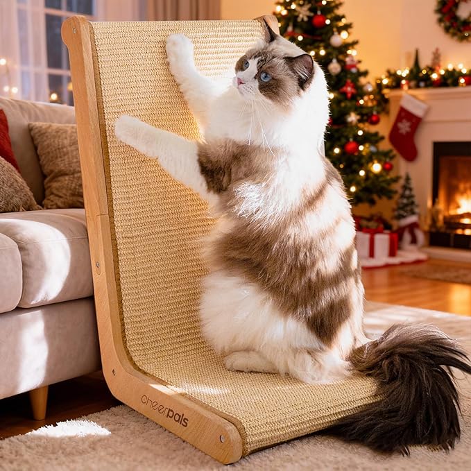 CHEERHOME PETS Sisal Cat Scratcher for Indoor Cats Scratching Pad Vertical Cat Scratcher L Shape Cat Scratching Board Cats Scratch Post Solid Wooden Cat Furniture(Large)