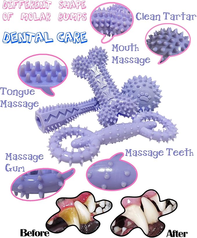 4 Pack Puppy Toys for 2-8 Months Puppies Cute Purple Teething Toys Soft Durable Interactive Chew Toy for Small Dogs